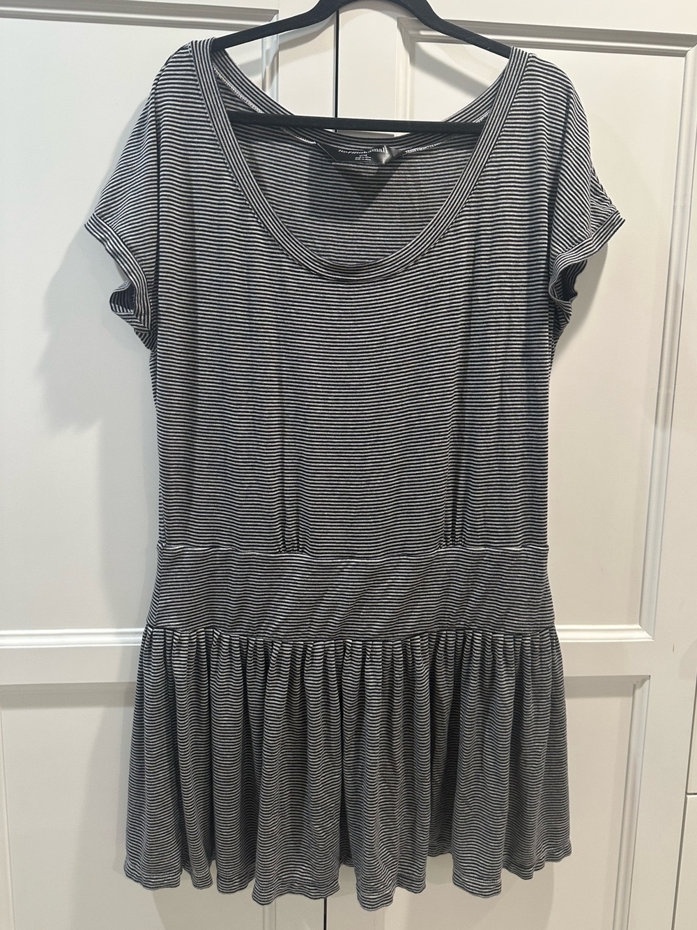 Norma Kamali Striped Stretch Knit Rara Cap-sleeve Dress Drop Waist Sz XL